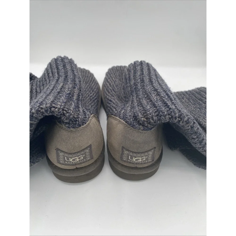 UGG Australia Lattice Cardy Knit Boots Women 8 Charcoal Grey Button Tall